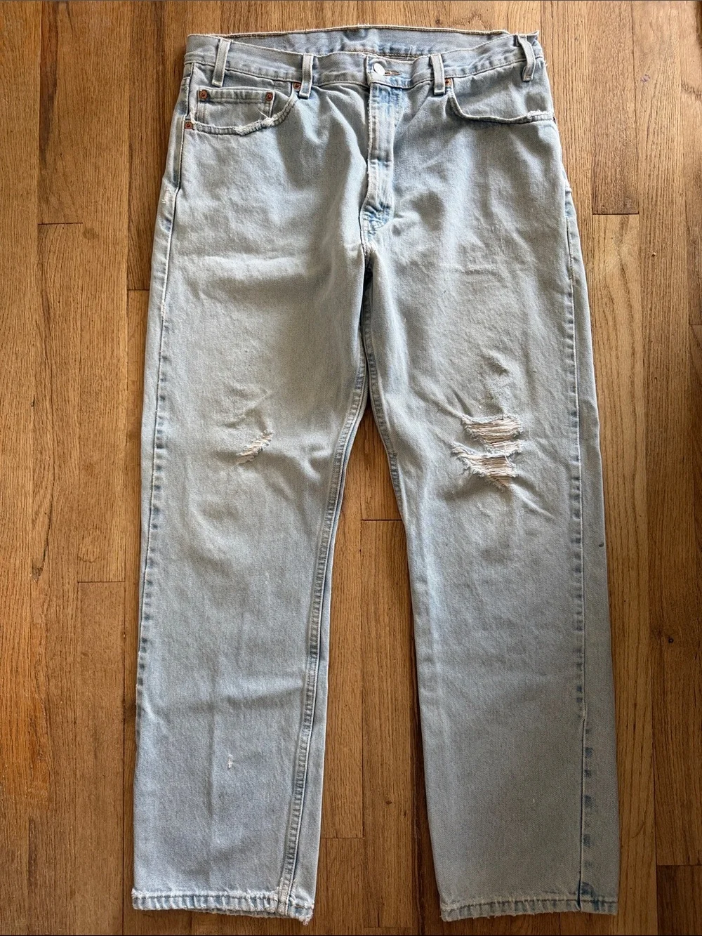 VTG Levi’s Light Wash Distress High Waisted Men's Jeans Casual Straight Fit 36x3